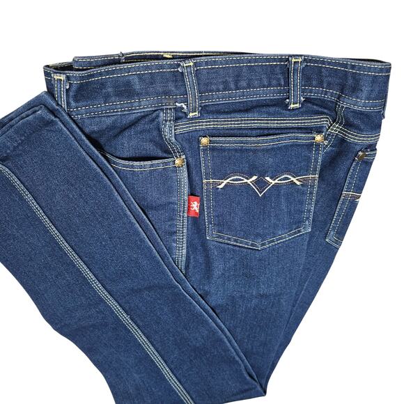 1980s Braxton Stretch Creased Blue Denim Jeans Contrasting White Thread 26 Inch - Picture 7 of 10